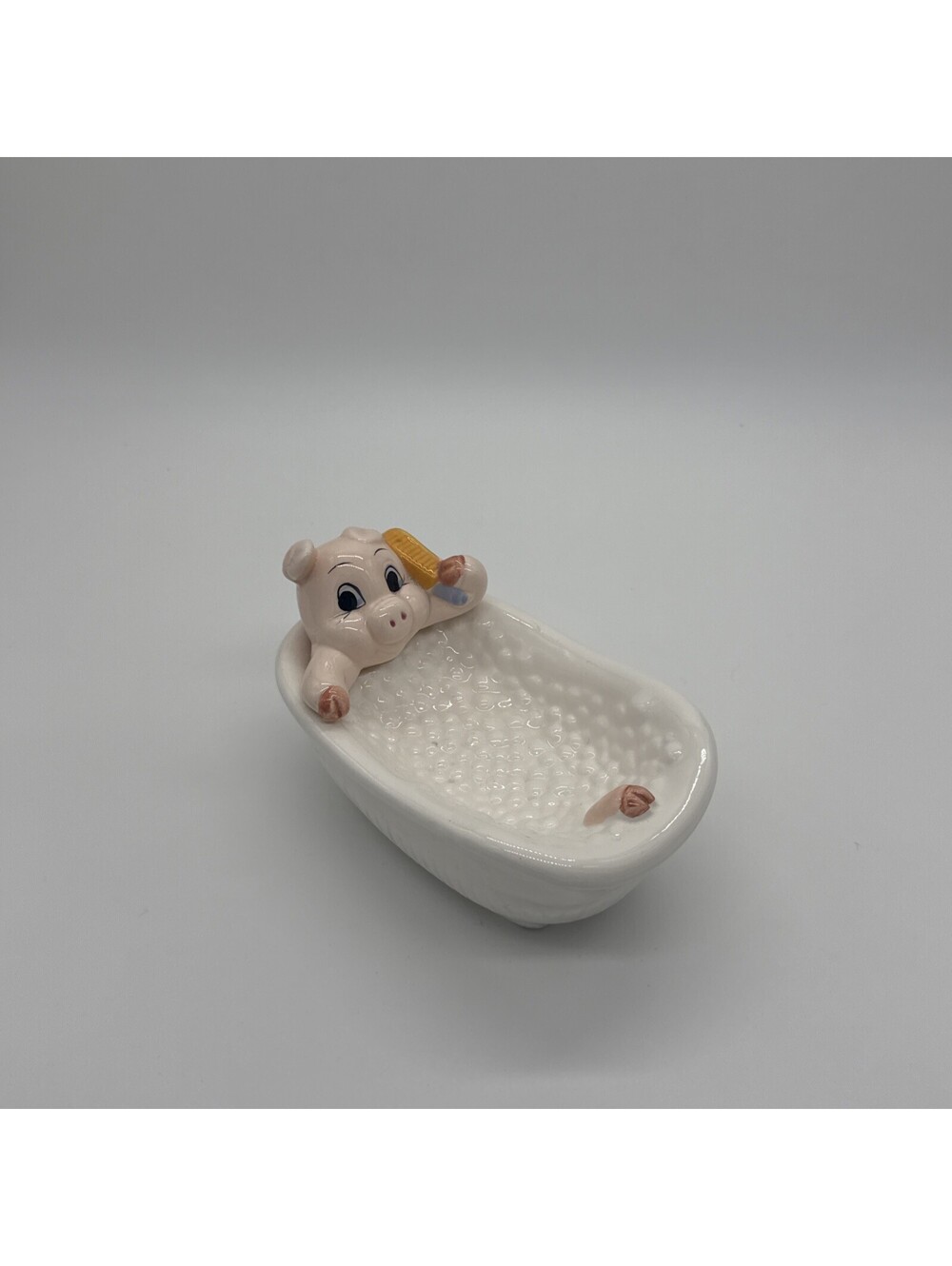 Retro Ceramic Piggy Bath Soap Holder / Jewelry Trinket Dish - Taiwan Vintage